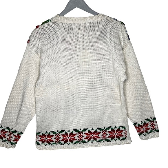 Crystal Kobe Retro Christmas Hand Knit Sweater Size M NWT Poinsettia Chunky - Picture 2 of 14